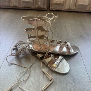 Call It Spring Metallic Gold Lace-Up Gladiator Sandals